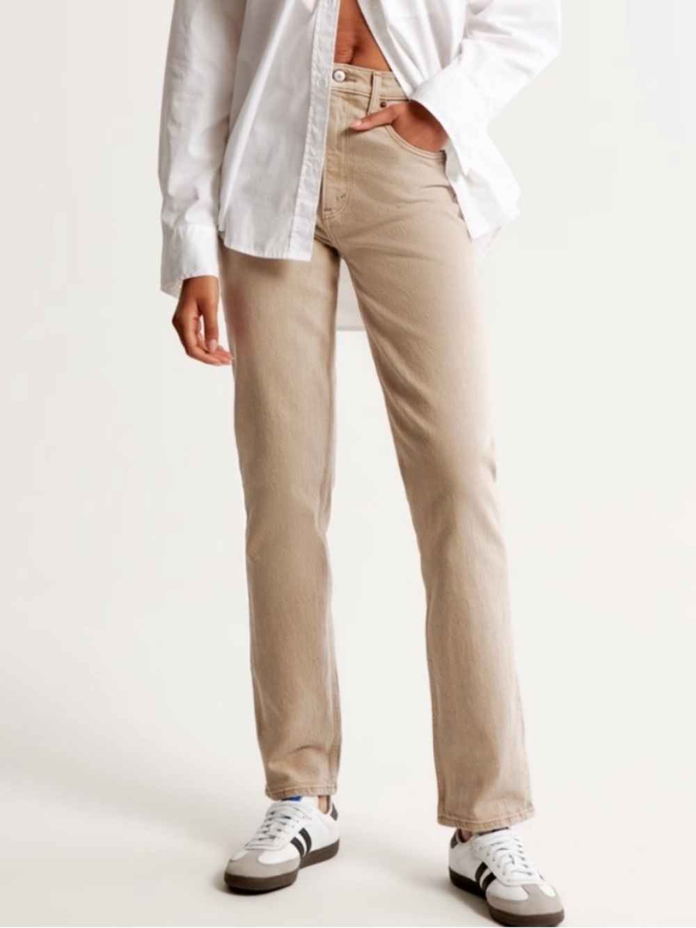 ABERCROMBIE | 90s Ultra High Rise Straight Jeans in Oat | 32 L